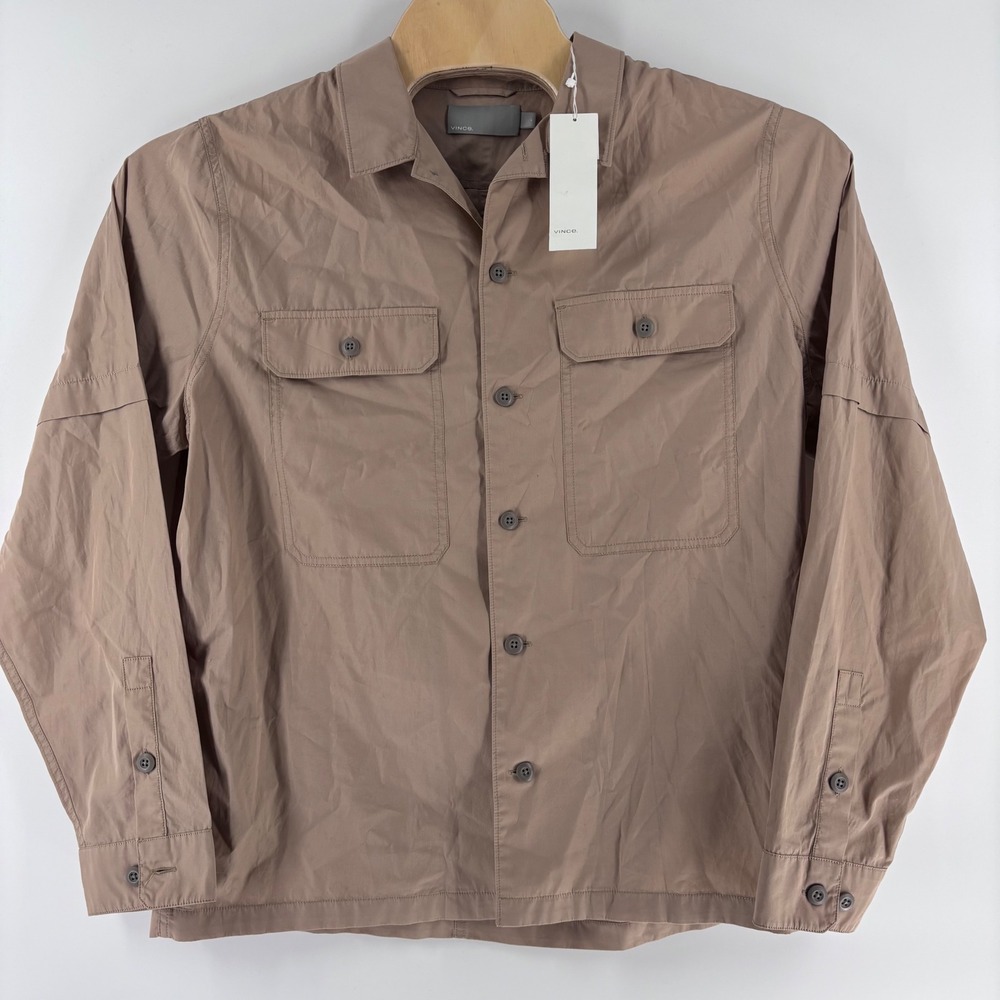 Vince Utility Button Down Women L Tan Cotton Long Sleeve NWT‎ Minimalist Shirt